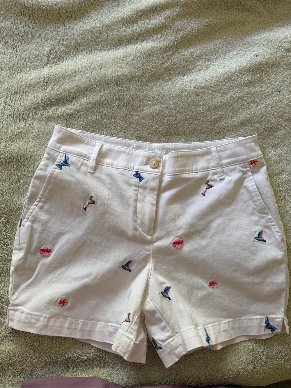Tommy Bahama Seaside Embroidered Tropical Motif Strech Cotton Blend Shorts